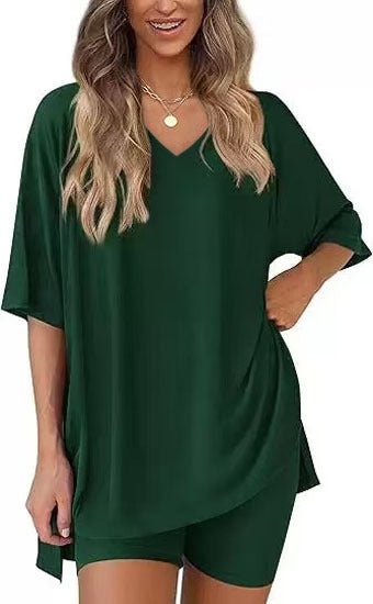 Womens V-Neck Loungewear Shorts Set