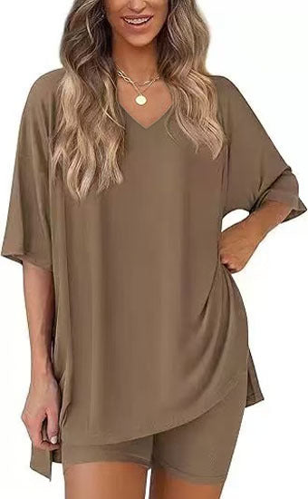 Womens V-Neck Loungewear Shorts Set