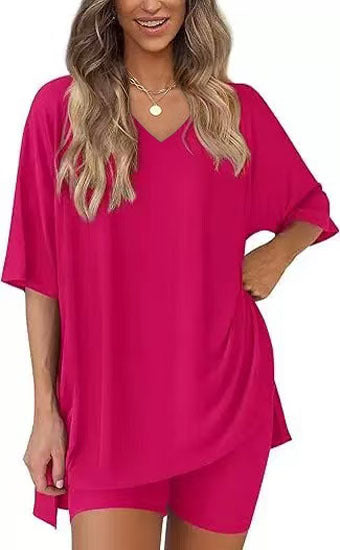 Womens V-Neck Loungewear Shorts Set