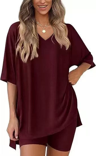 Womens V-Neck Loungewear Shorts Set