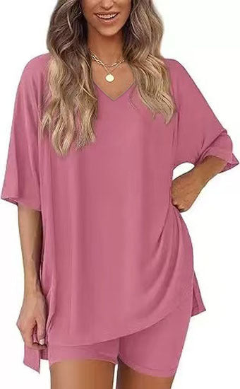 Womens V-Neck Loungewear Shorts Set