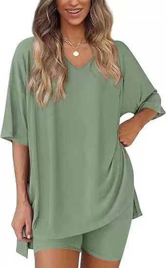 Womens V-Neck Loungewear Shorts Set