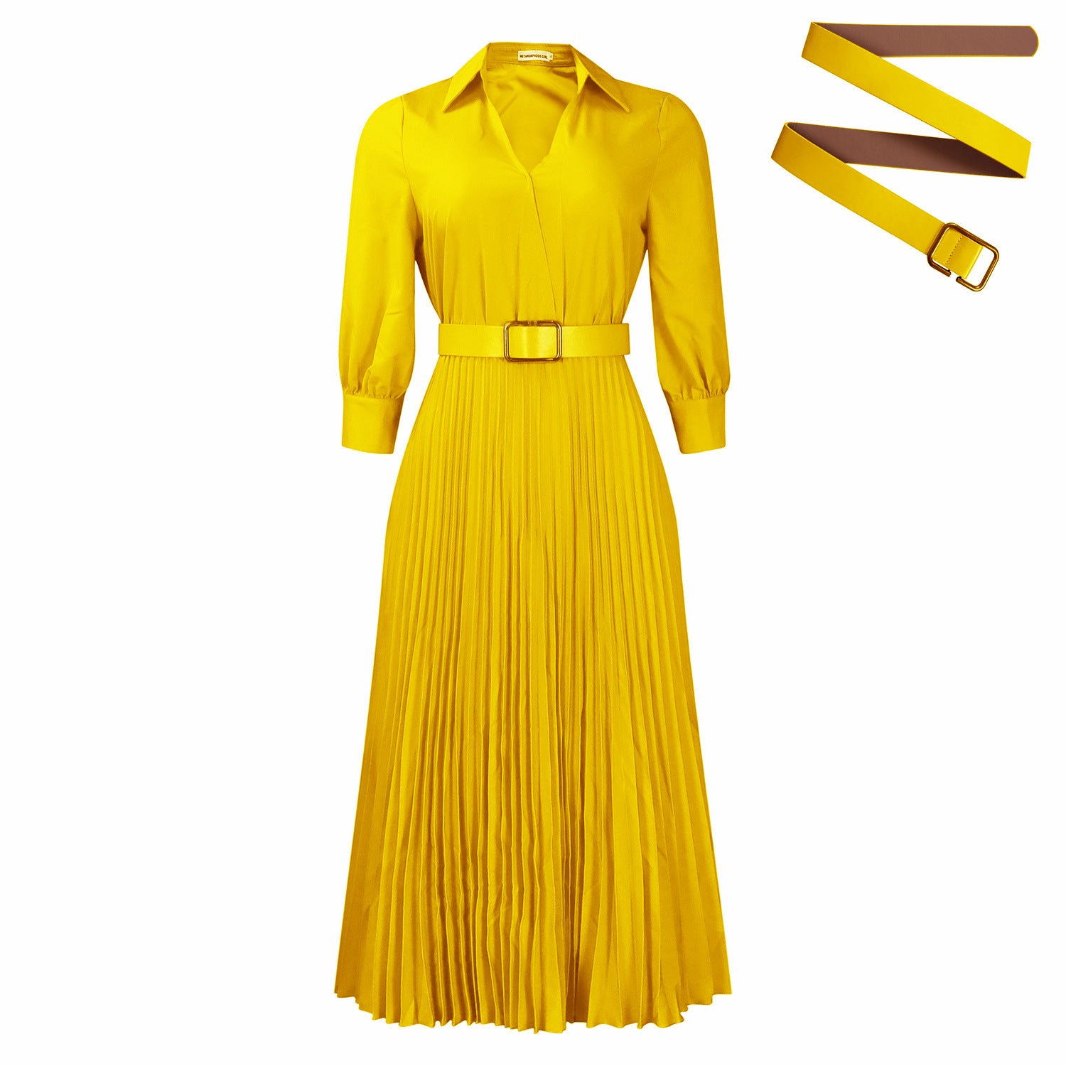 Womens V-neck Pleated Dress