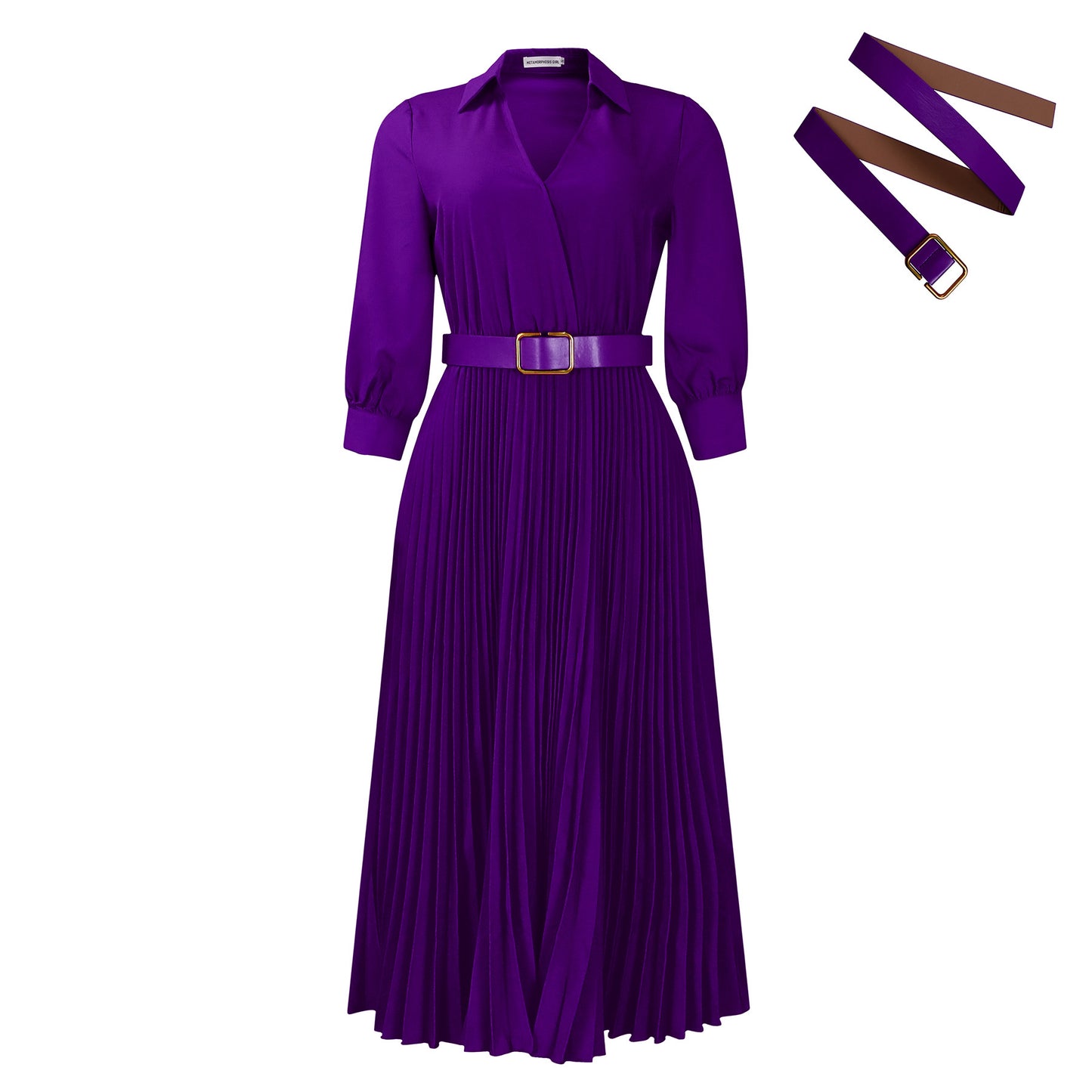 Womens V-neck Pleated Dress