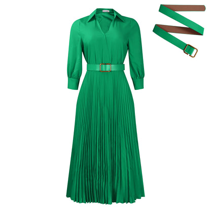 Womens V-neck Pleated Dress