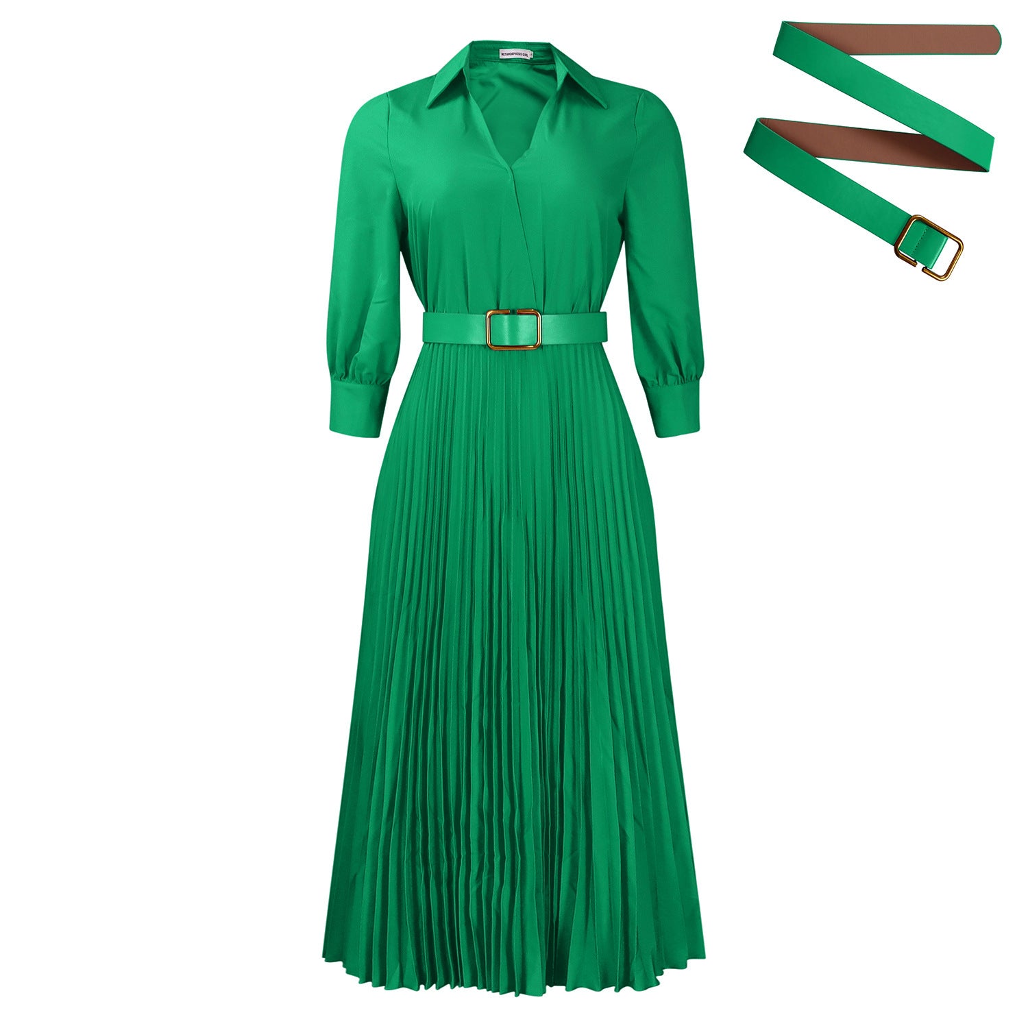 Womens V-neck Pleated Dress