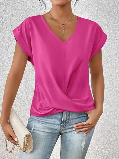 Womens V-Neck Pleated T-Shirt
