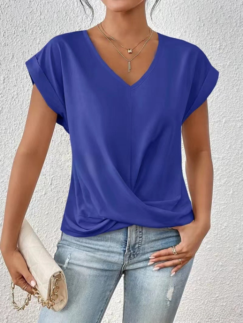 Womens V-Neck Pleated T-Shirt
