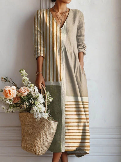 Womens V-neck Printed Dress