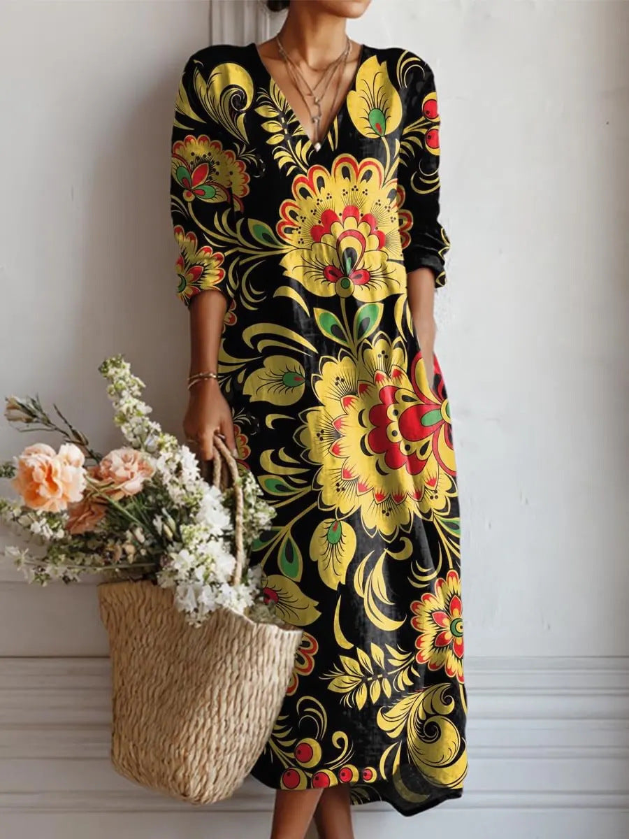 Womens V-neck Printed Dress