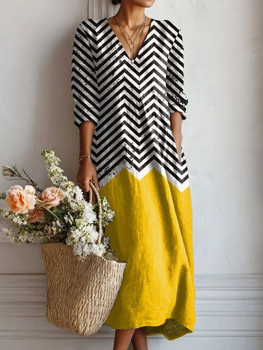 Womens V-neck Printed Dress