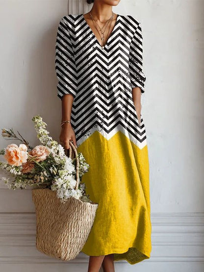 Womens V-neck Printed Dress