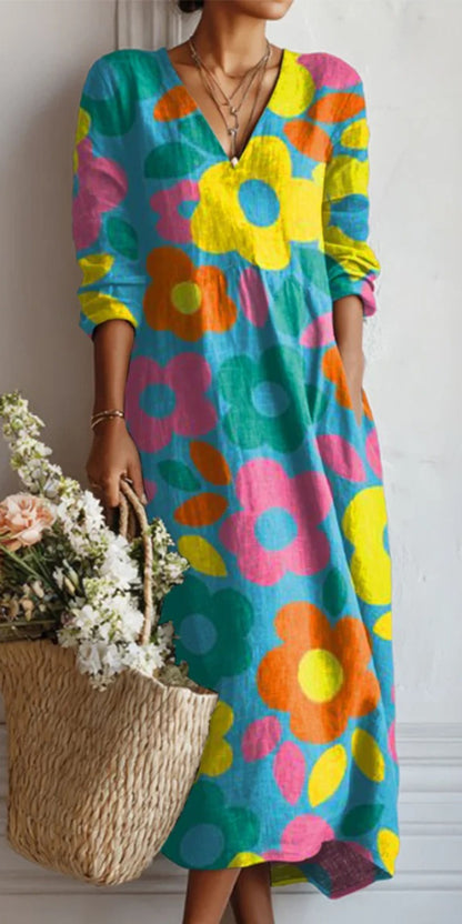 Womens V-neck Printed Dress