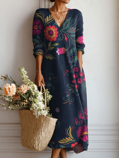 Womens V-neck Printed Dress