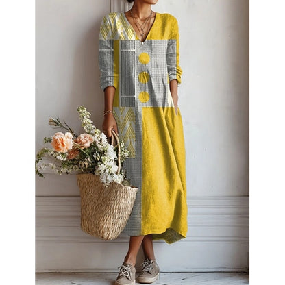 Womens V-neck Printed Dress