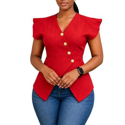 Womens V-Neck Ruffle Sleeve Blouse