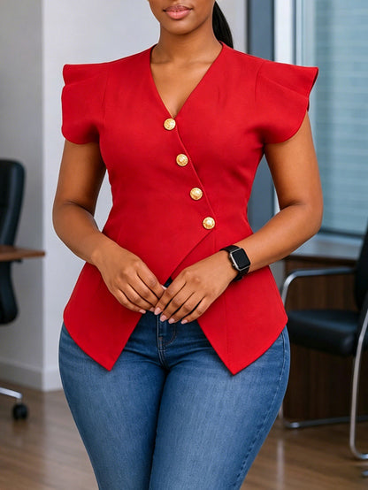 Womens V-Neck Ruffle Sleeve Blouse