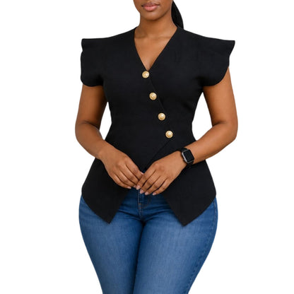 Womens V-Neck Ruffle Sleeve Blouse