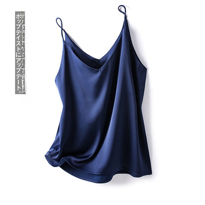 Womens V-neck Satin Camisole with Adjustable Straps
