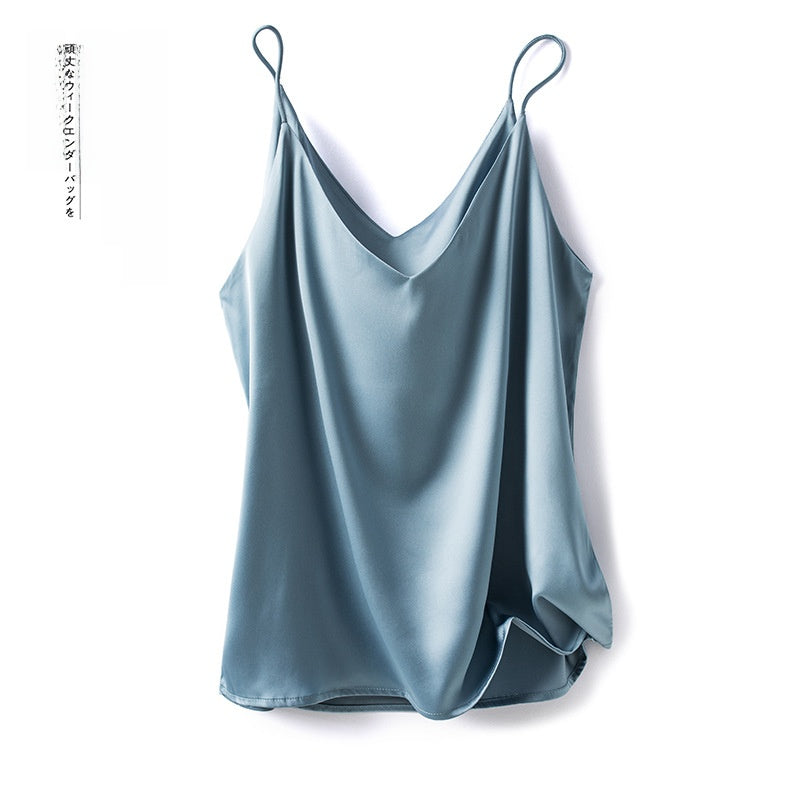 Womens V-neck Satin Camisole with Adjustable Straps