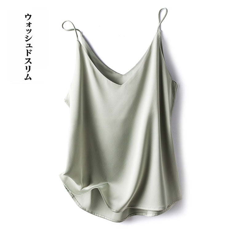 Womens V-neck Satin Camisole with Adjustable Straps