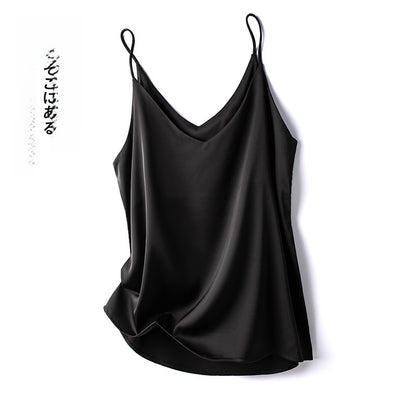 Womens V-neck Satin Camisole with Adjustable Straps