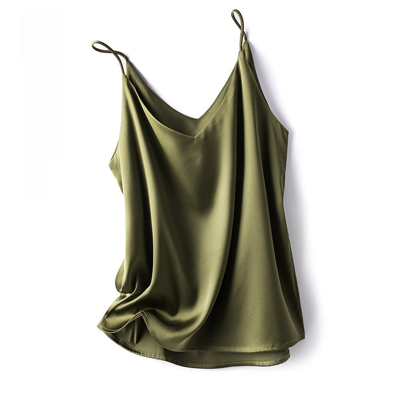 Womens V-neck Satin Camisole with Adjustable Straps