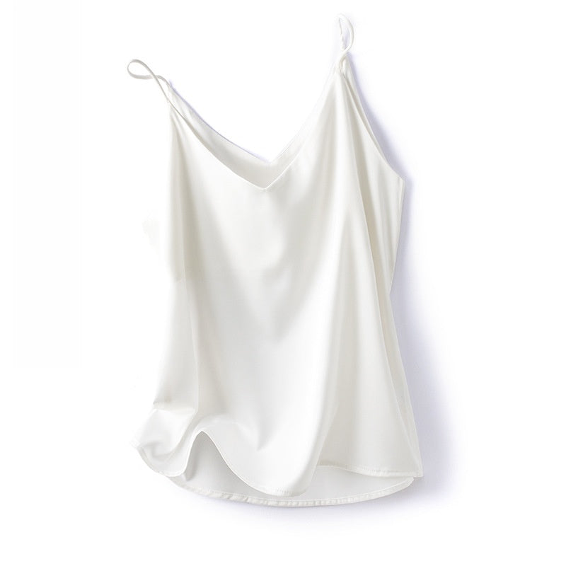 Womens V-neck Satin Camisole with Adjustable Straps