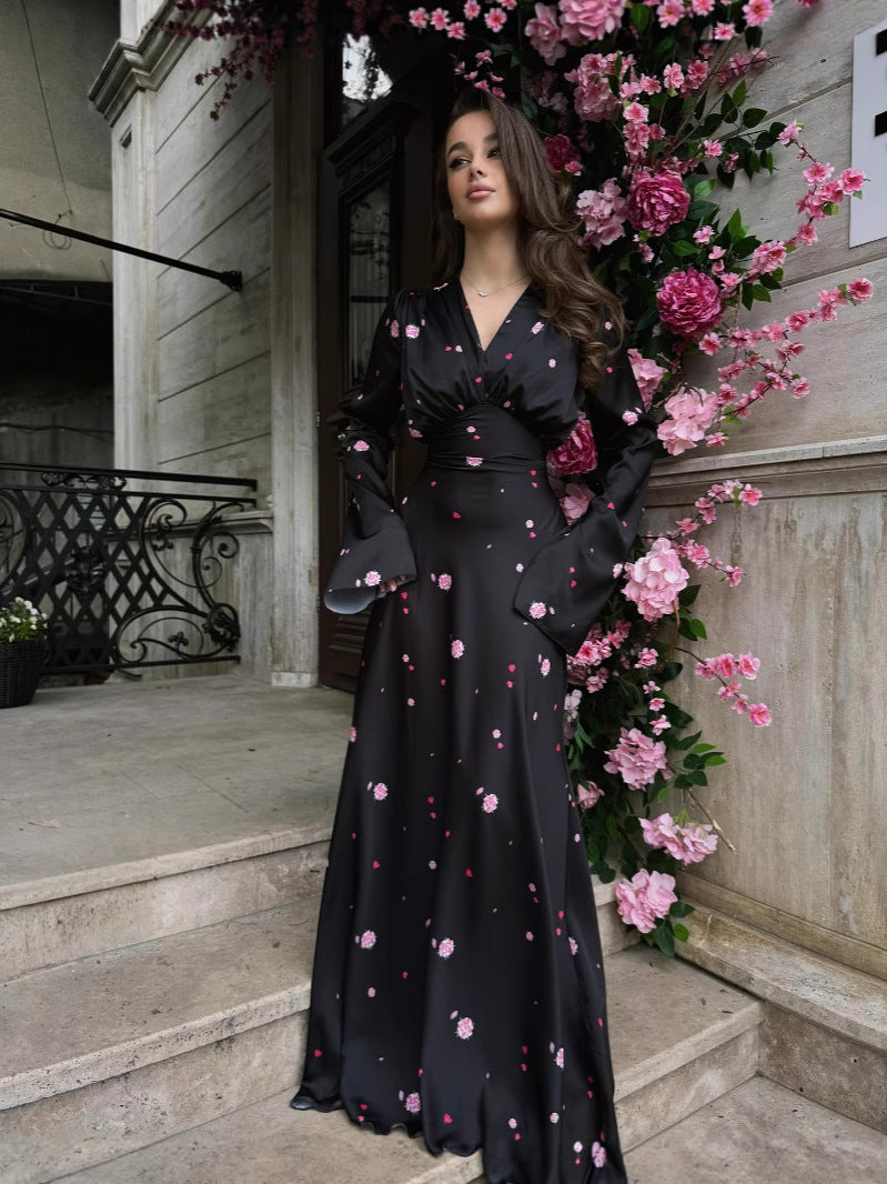 Womens V-neck Satin Dress