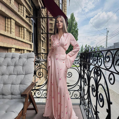 Womens V-neck Satin Dress