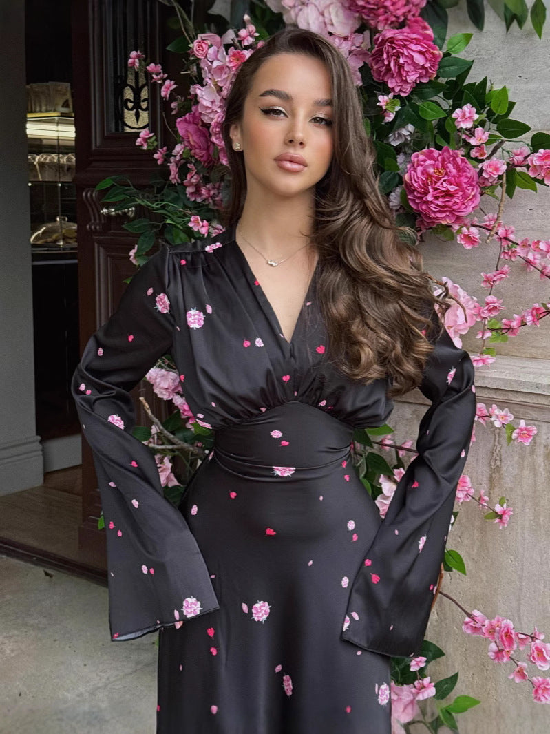 Womens V-neck Satin Dress