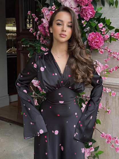 Womens V-neck Satin Dress