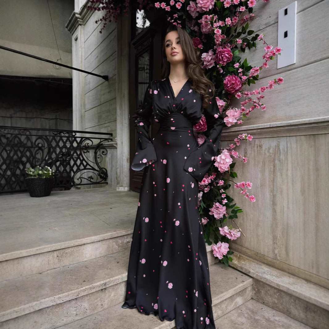Womens V-neck Satin Dress