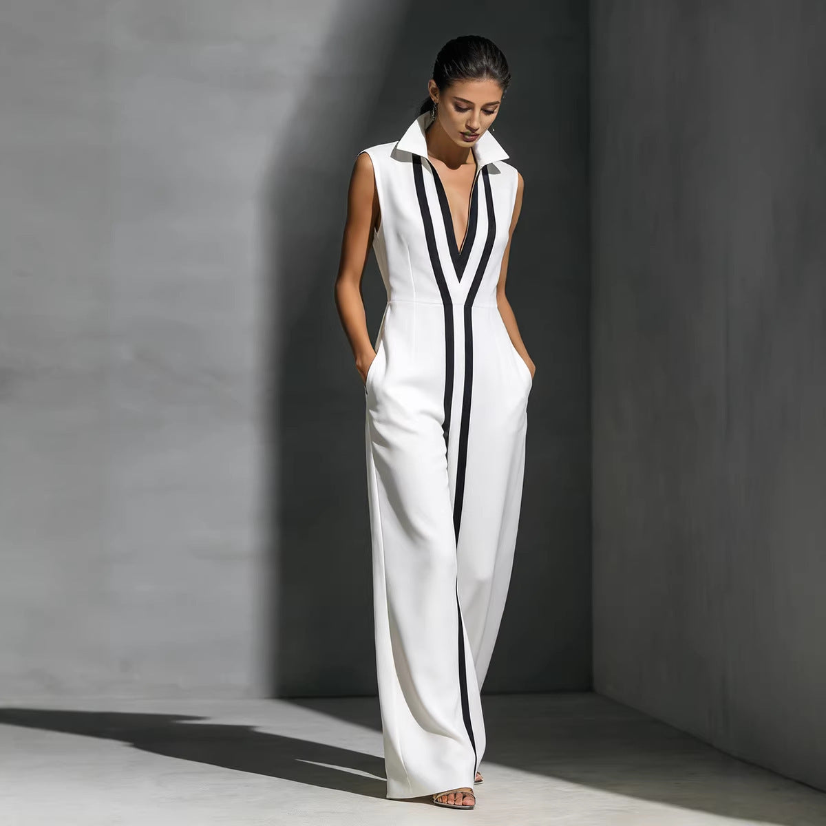Womens V-Neck Sleeveless Cotton Linen Dress