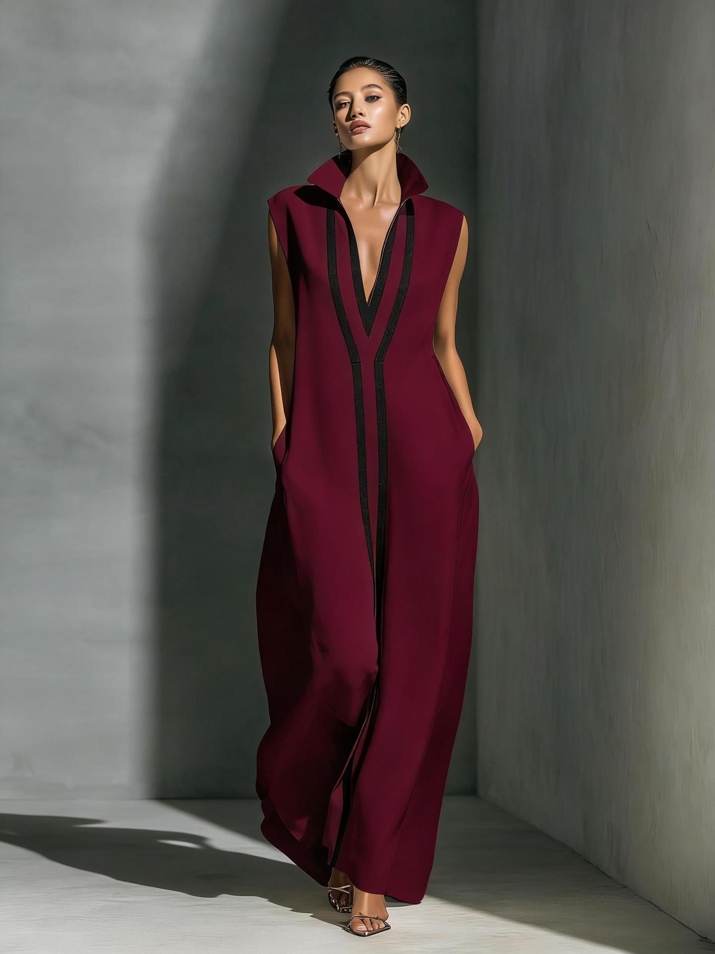 Womens V-Neck Sleeveless Cotton Linen Dress