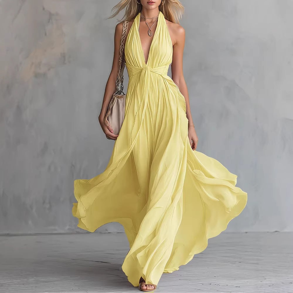 Womens V-Neck Sleeveless Slim Dress