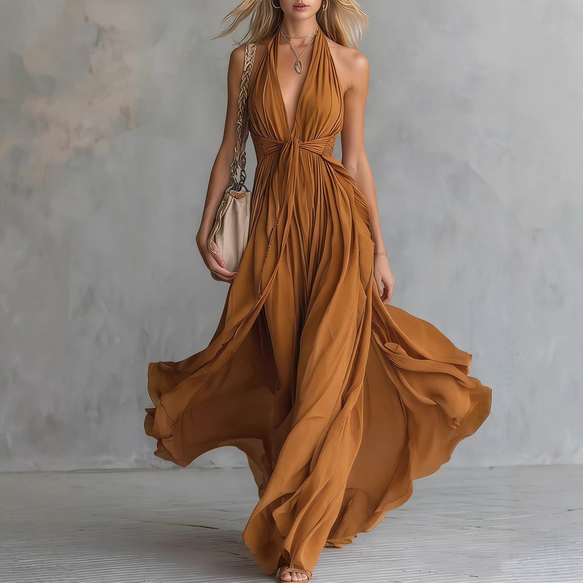 Womens V-Neck Sleeveless Slim Dress