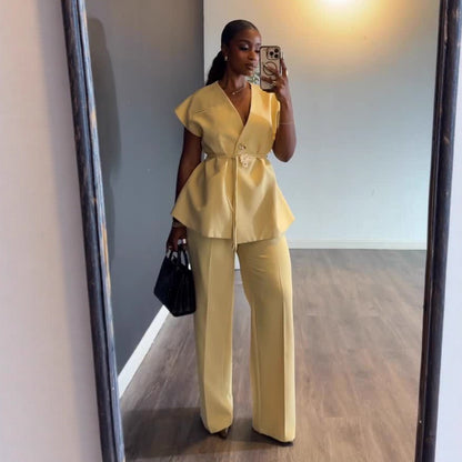 Womens V-Neck Sleeveless Top and Wide-Leg Pants