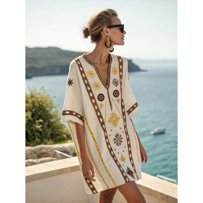 Womens V-Neck Striped Dress Loose Beach Casual Summer Dress