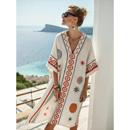 Womens V-Neck Striped Dress Loose Beach Casual Summer Dress