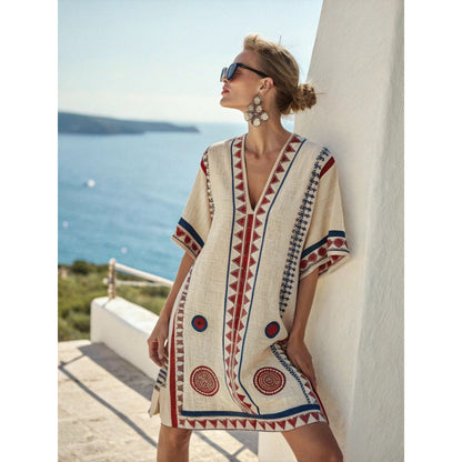 Womens V-Neck Striped Dress Loose Beach Casual Summer Dress