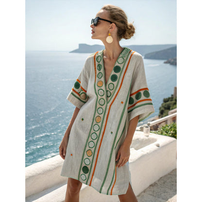 Womens V-Neck Striped Dress Loose Beach Casual Summer Dress