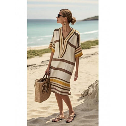 Womens V-Neck Striped Dress Loose Beach Casual Summer Dress