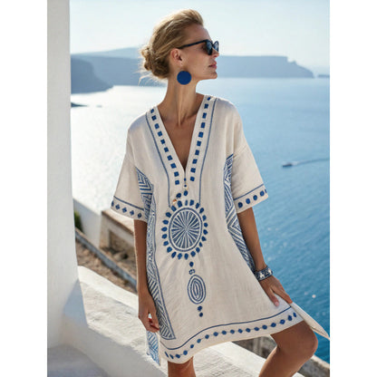 Womens V-Neck Striped Dress Loose Beach Casual Summer Dress