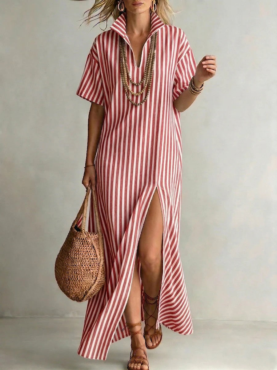 Womens V-Neck Striped Summer Dress