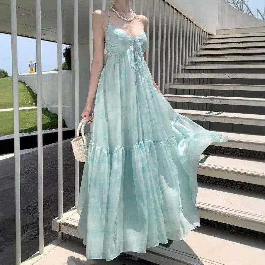 Womens Vacation Style Spaghetti Strap Dress