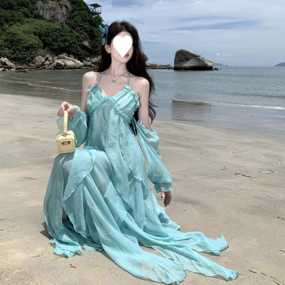 Womens Vacation Style Spaghetti Strap Dress