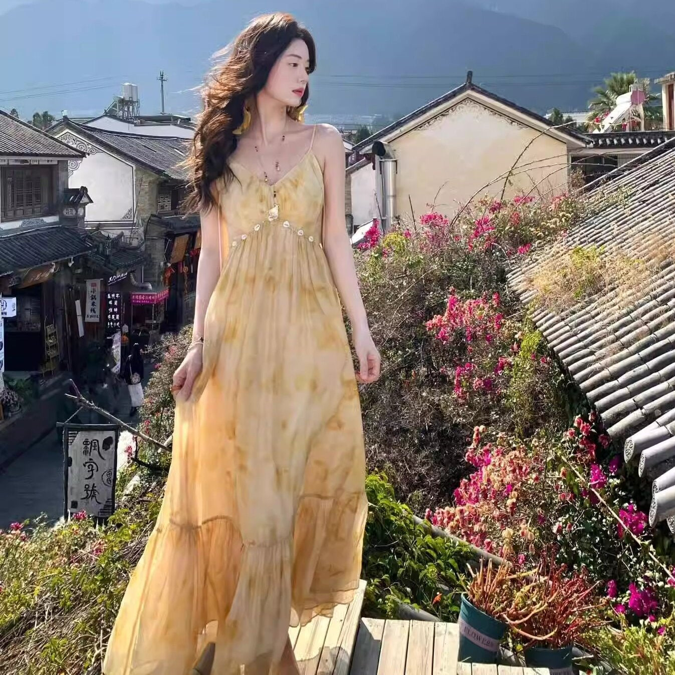 Womens Vacation Style Spaghetti Strap Dress