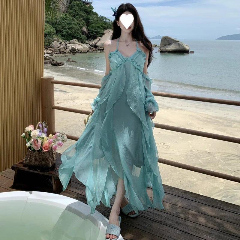 Womens Vacation Style Spaghetti Strap Dress