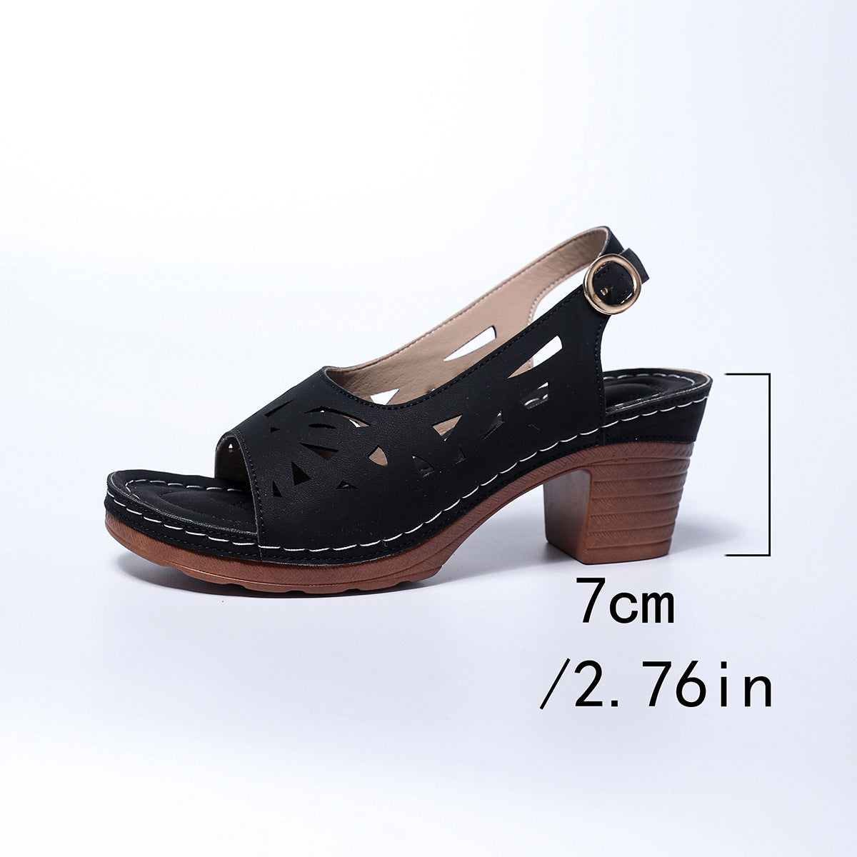 Womens Velcro Sandals Thick Heel